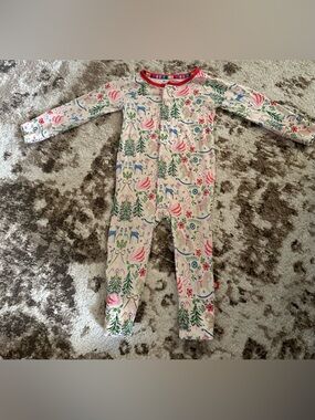 Magnetic Me Cream Floral & Deer Print Kids Footie with Pink and Green Accents